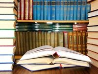 Stack of books on desk
