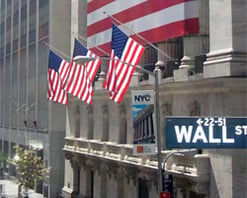 wall street with american flags