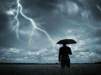 Man in lightning storm