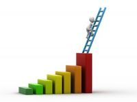 man standing on a stock market latter