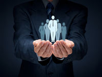 Group of people following one leader