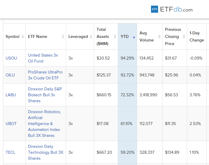 5 Best-Performing Leveraged ETFs Year-to-Date