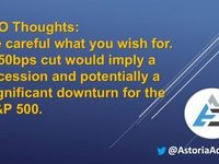 Be careful what you wish for. A 50bps cut would imply a recessio