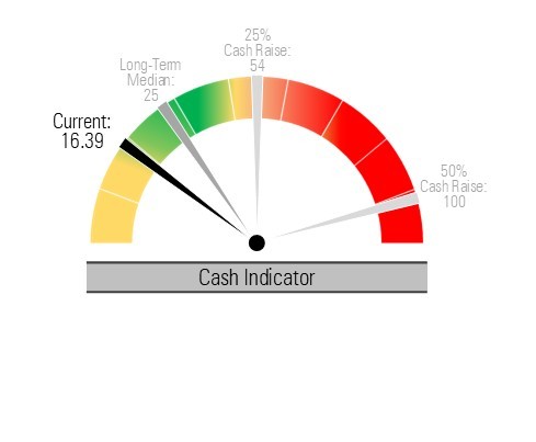 Cash Indicator currently in the yellow at 16.39