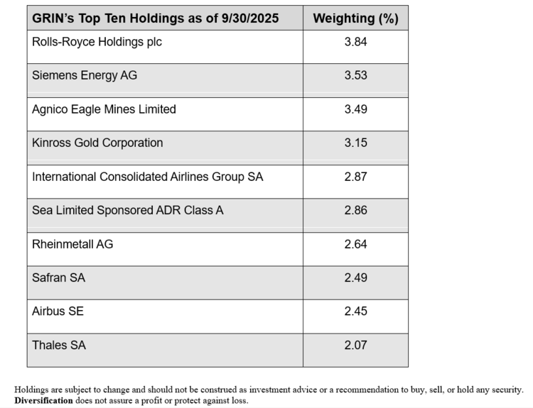 GRIN Top 10 Holdings